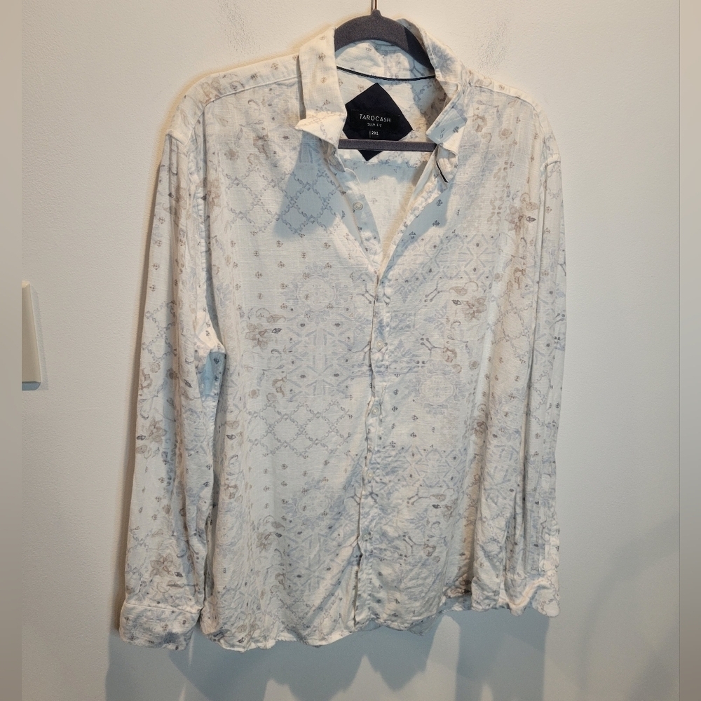 Tarocash Mens Size 2xl Linen Blend Light Floral Print Button Down